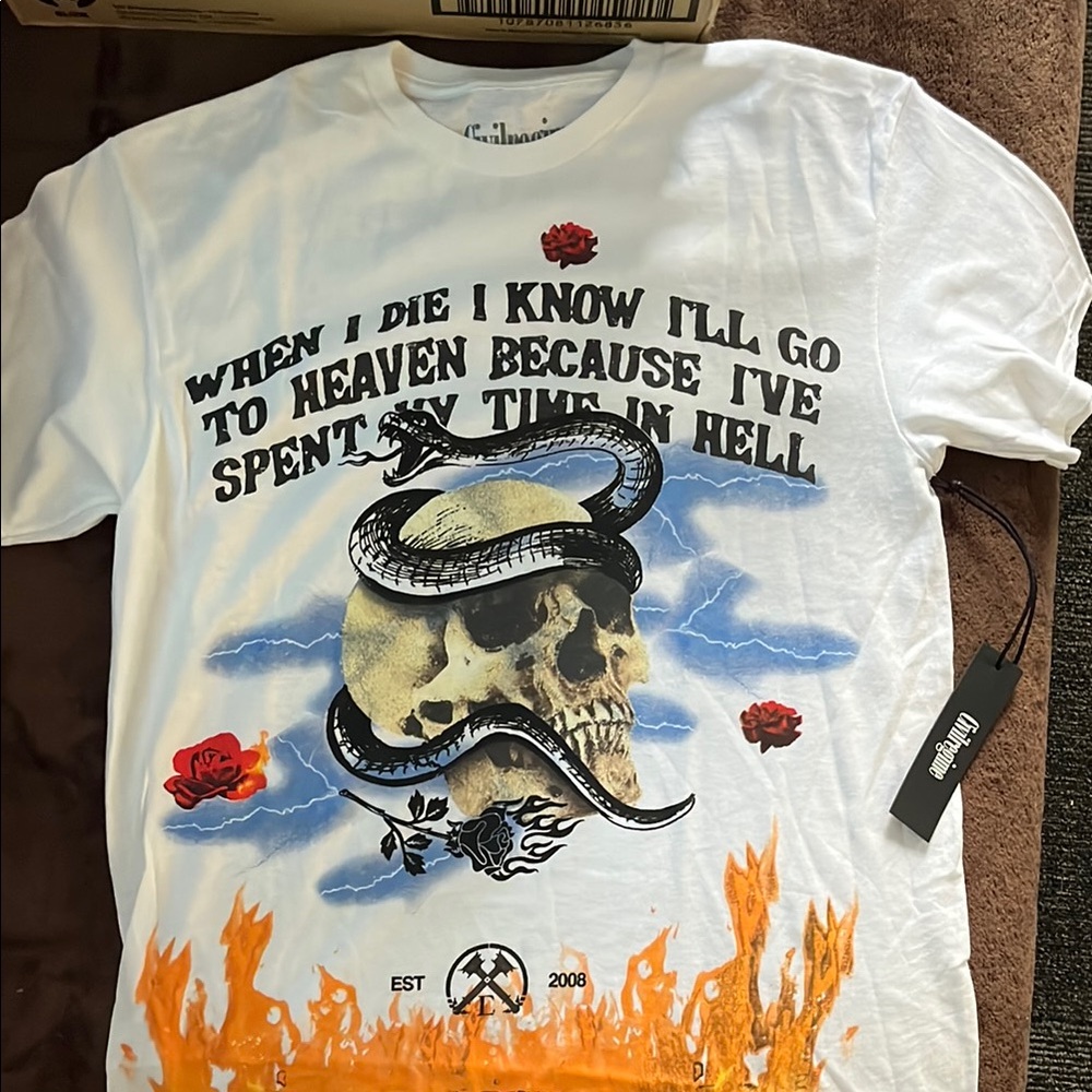 White Short Sleeve Tee with Bold Skull Design